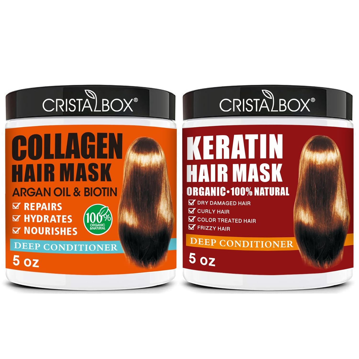 2 Pack Collagen Hair Mask & Keratin Hair Mask,Keratin Hair Treatment,Hydrating Argan Oil Hair Repair Treatment Deep Conditioner Hair Mask for Dry Hair,Collagen with Biotin Hair Treatment Mask